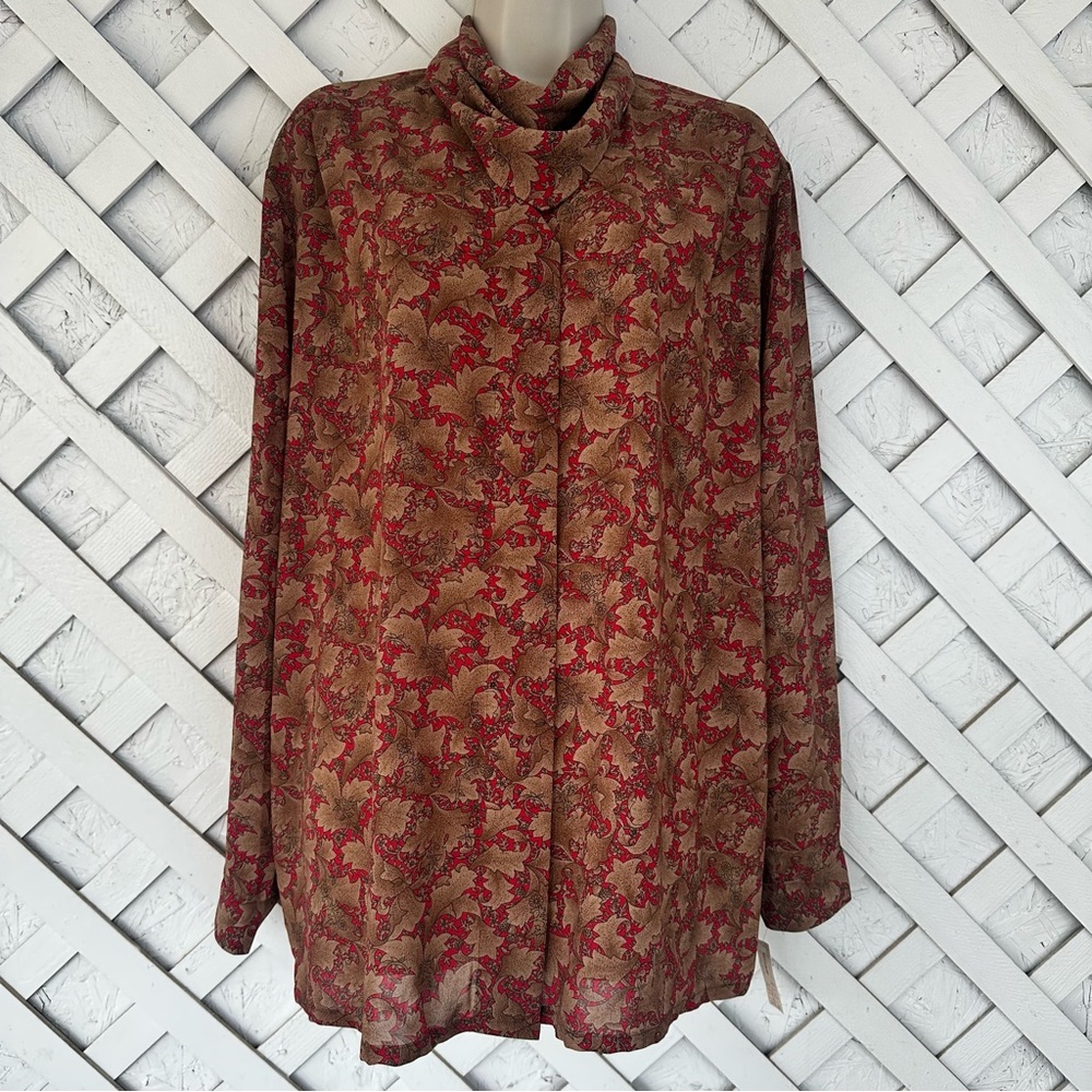 Vintage Country Sophisticates by Pendleton Paisley Floral Button-Up Blouse 18W